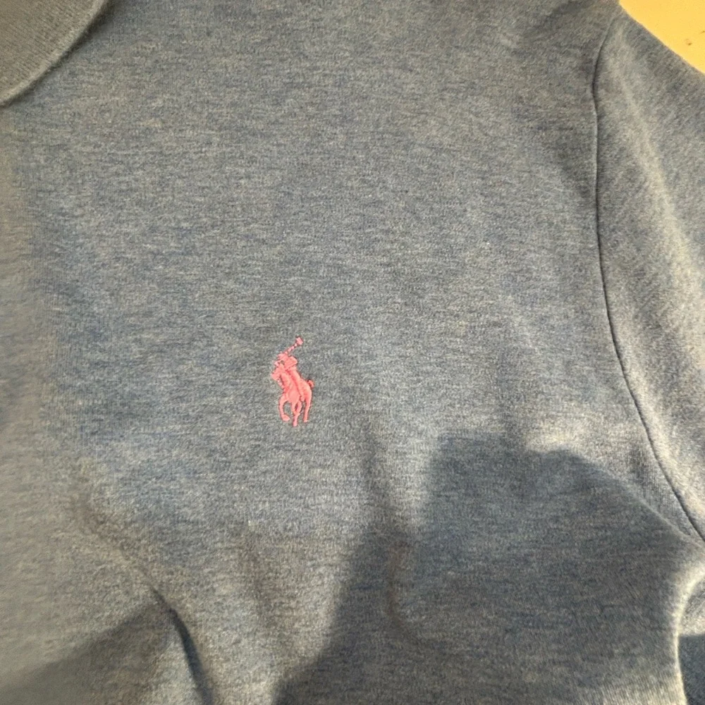 Ralph Lauren Men's Polo in Heather Blue with Pink Logo